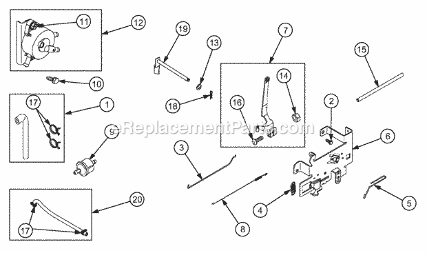 Fuel System And Controls Diagram and Parts List for RZT17 17AA5A4G710, 17AA5A4G712 Cub Cadet Lawn Mower